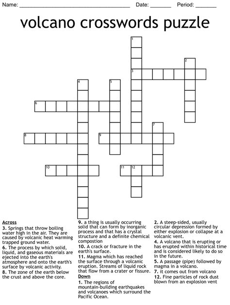 Crossword clue volcanic rock - This clue last appeared March 19, 2023 in the LA Times Crossword. You’ll want to cross-reference the length of the answers below with the required length in the crossword puzzle you are working on for the correct answer. The solution to the Mtge. figure crossword clue should be: INT (3 letters) Below, you’ll find any keyword (s) …